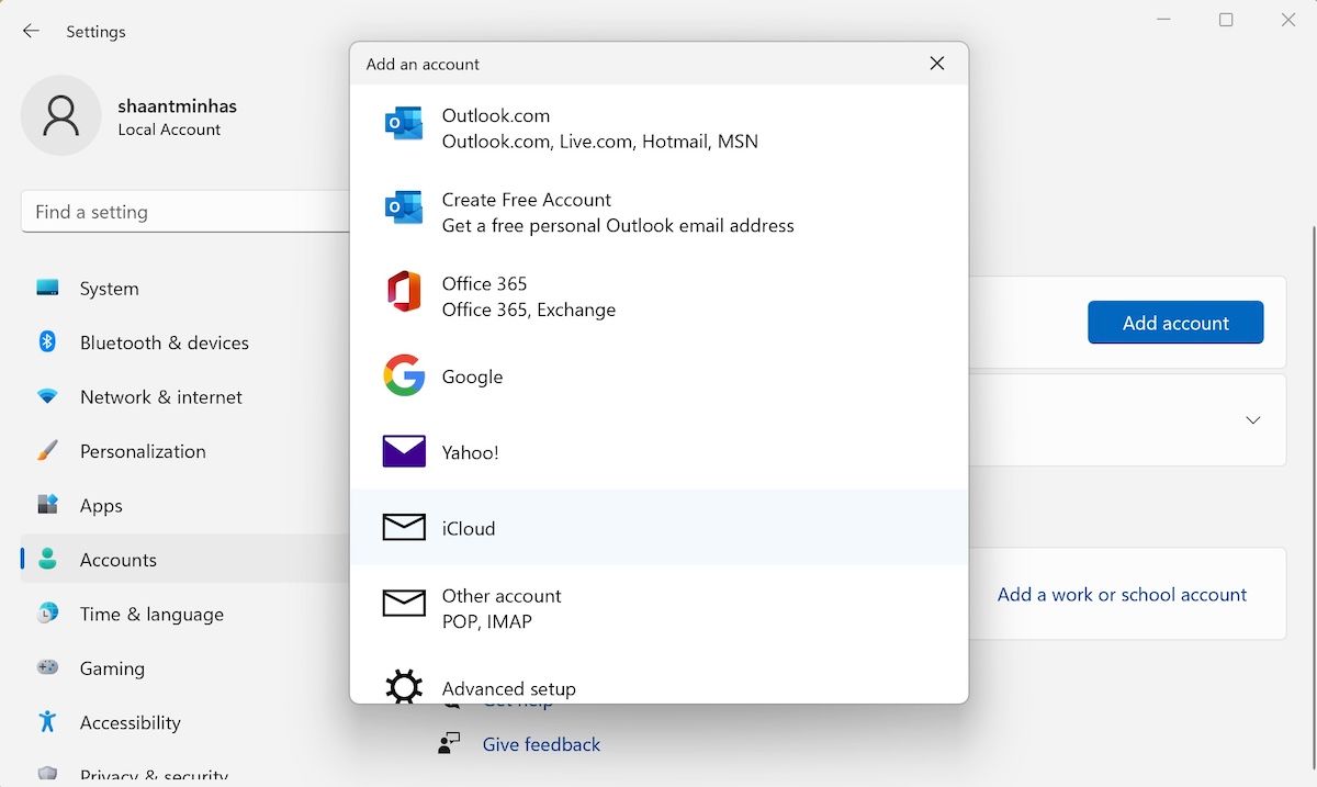 Добавить учётную запись через Параметры Windows