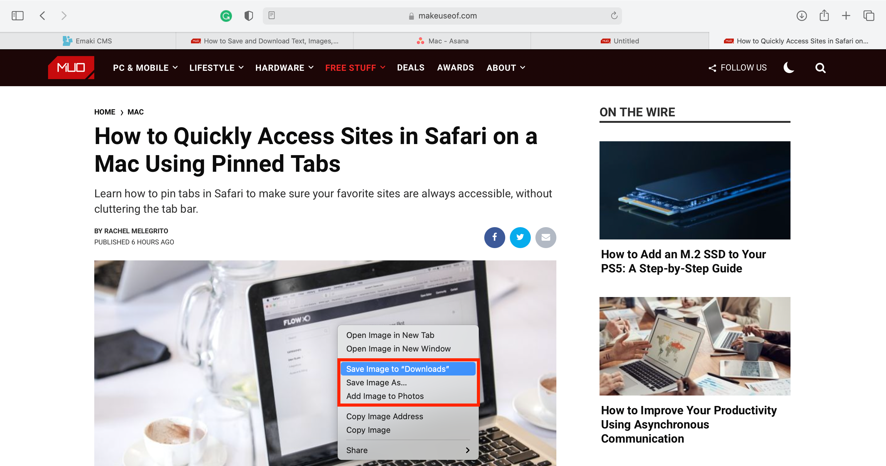Опции сохранения изображения в Safari