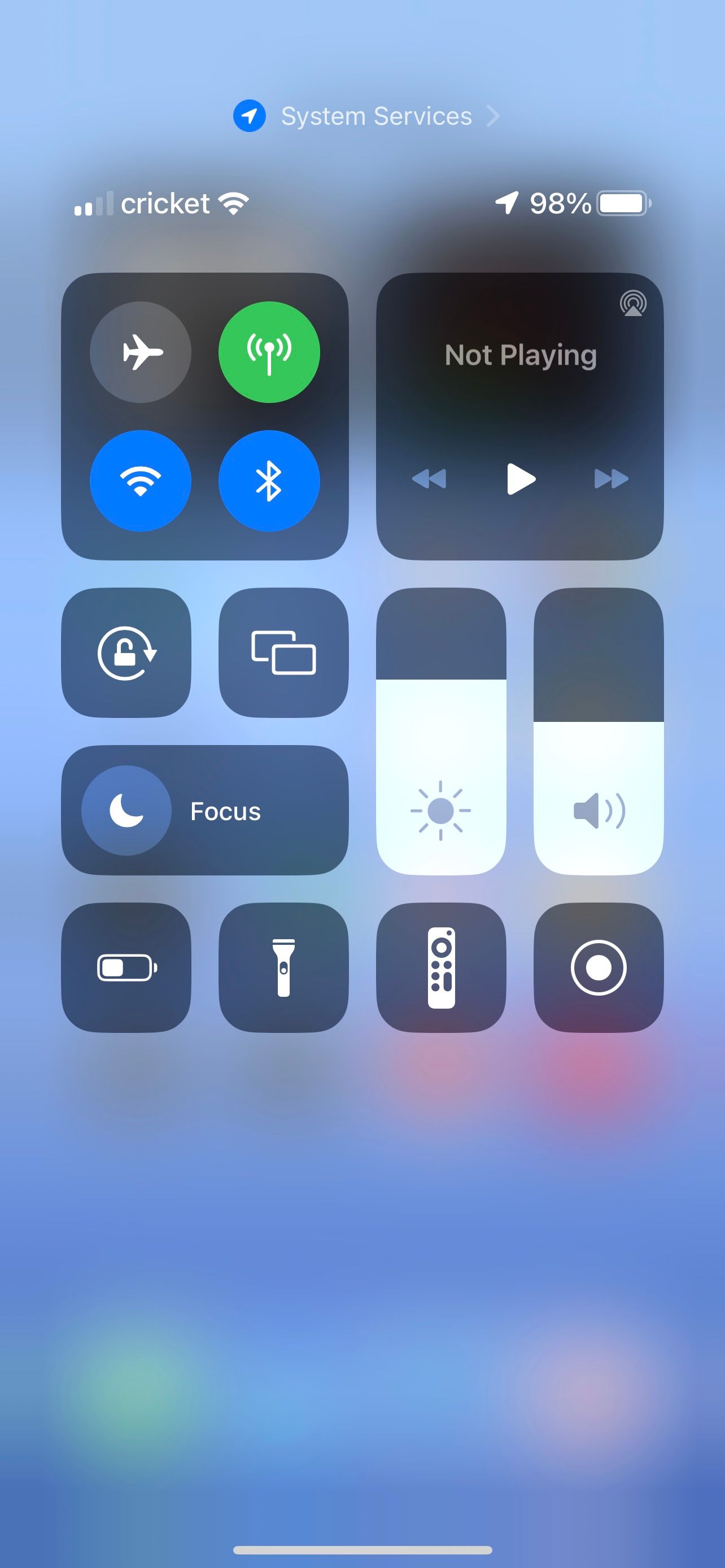 iOS 16 Control Center on an iPhone 13 Pro Max