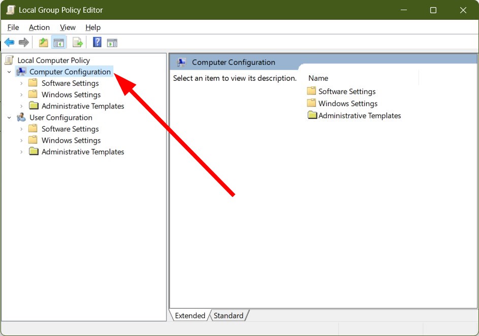 Дерево Computer Configuration в редакторе групповых политик