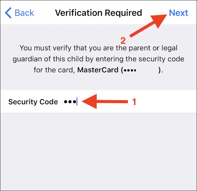 Запрос кода безопасности карты (CVV) и кнопка «Далее»