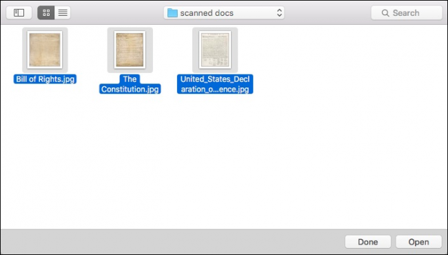 Открытые изображения в Preview — боковая панель с миниатюрами