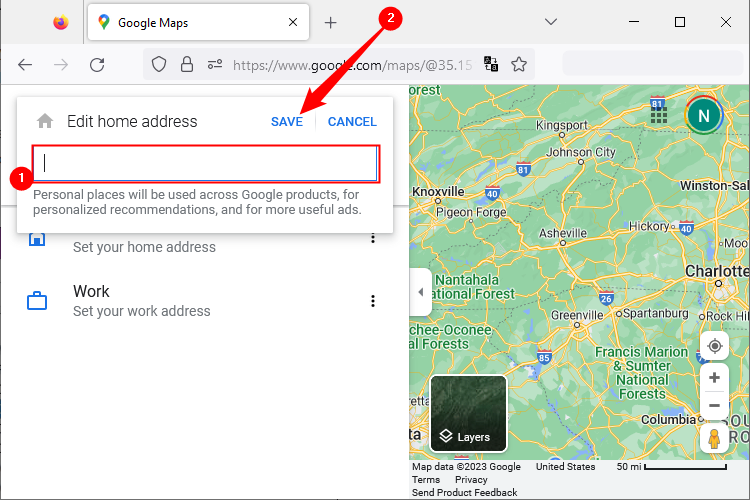 Поле ввода адреса на сайте Google Maps