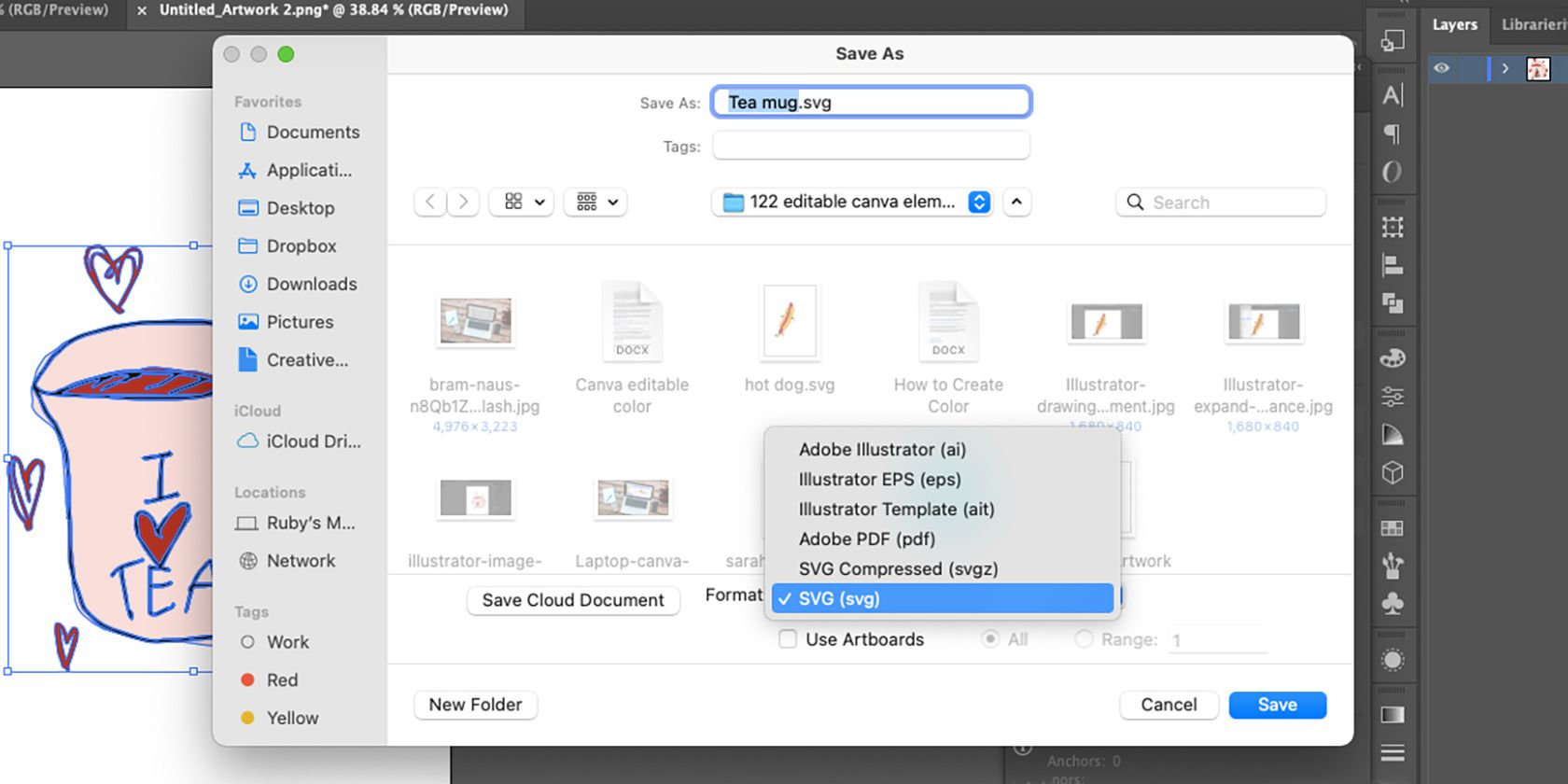 Сохранение изображения Illustrator как SVG