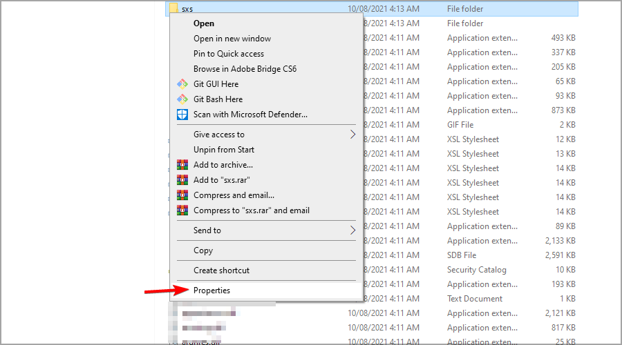 Свойства скопированной папки sxs