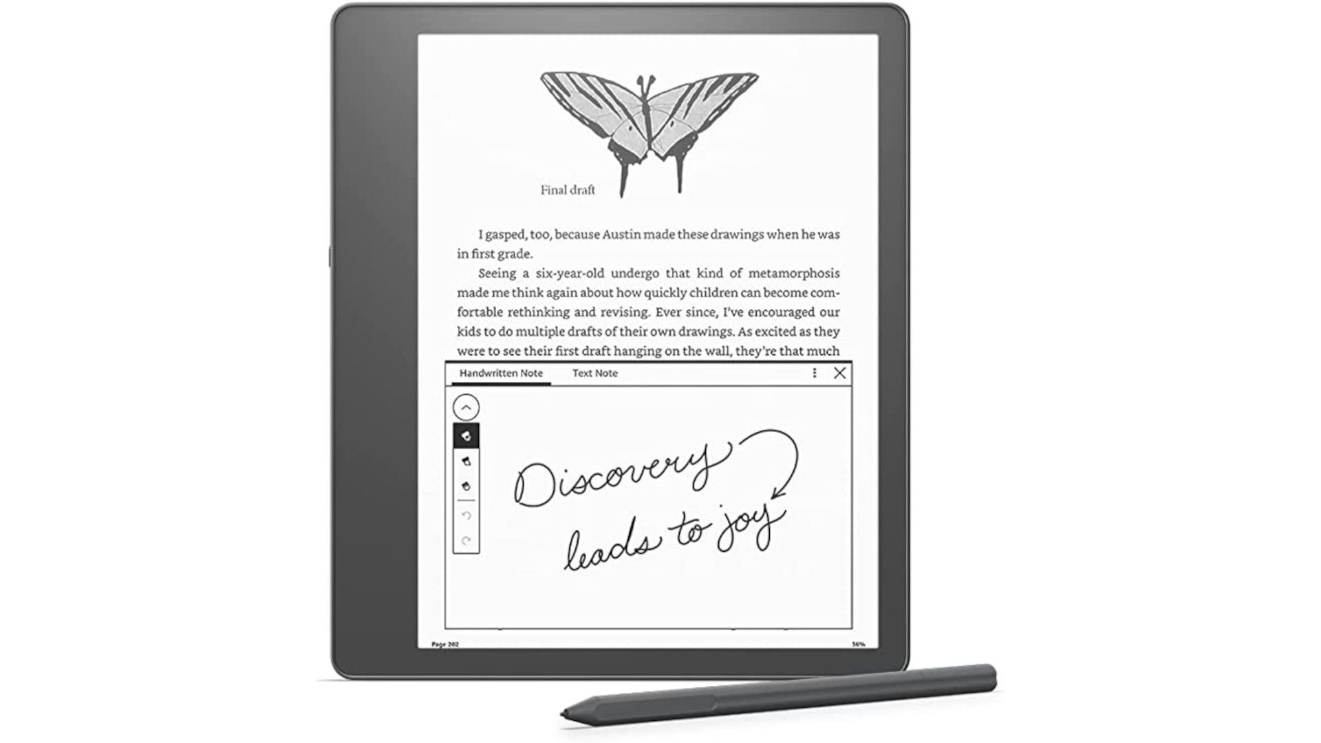 Kindle Scribe с большим экраном и стилусом для заметок.