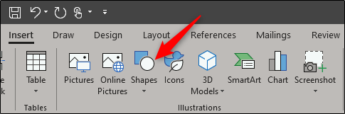 Кнопка «Фигуры» на вкладке Вставка