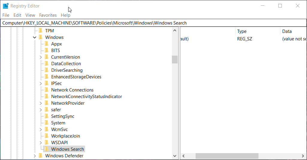 Clave Windows Search en el Registro