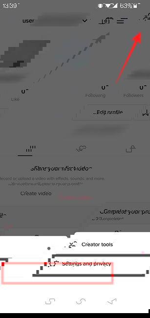 Paramètres et confidentialité TikTok mobile