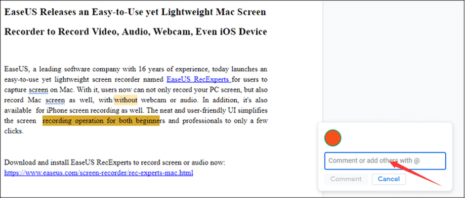 Пример диалога по комментариям в Google Docs