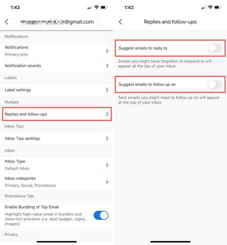 Go to Nudges and tap to turn off the toggles