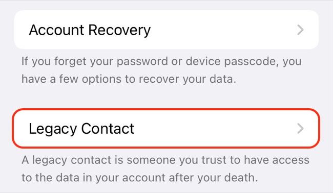 Экран настройки наследника в iOS 15.2