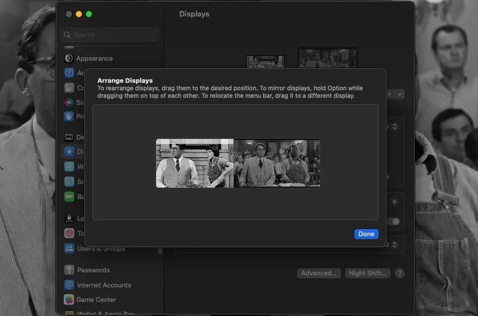 Настройка расположения экранов в macOS