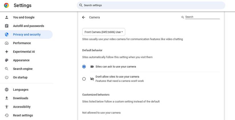 Управление разрешениями сайтов на доступ к веб-камере в Chrome.