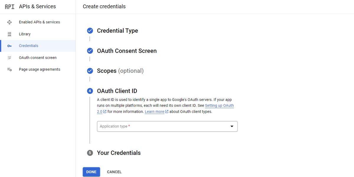 Форма конфигурации OAuth Client ID.