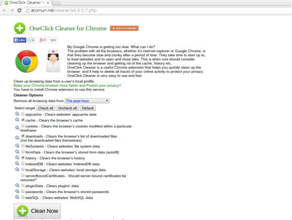 Фотография расширения OneClick Cleaner в магазине Chrome Web Store
