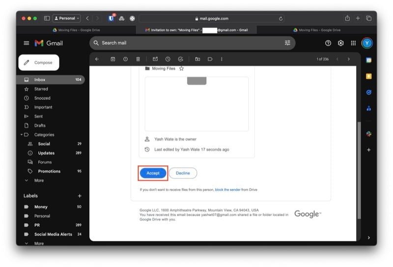 принятие приглашения на право собственности