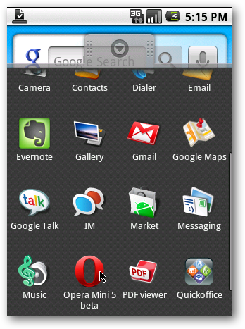 Установленное приложение в меню