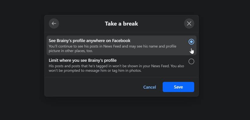 сохранение настроек видимости записей