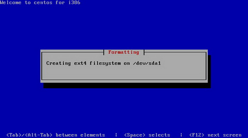 Процесс форматирования жёсткого диска при установке CentOS