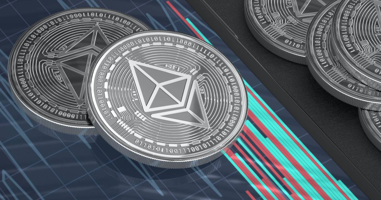 Монеты эфира на фоне цифрового искусства
