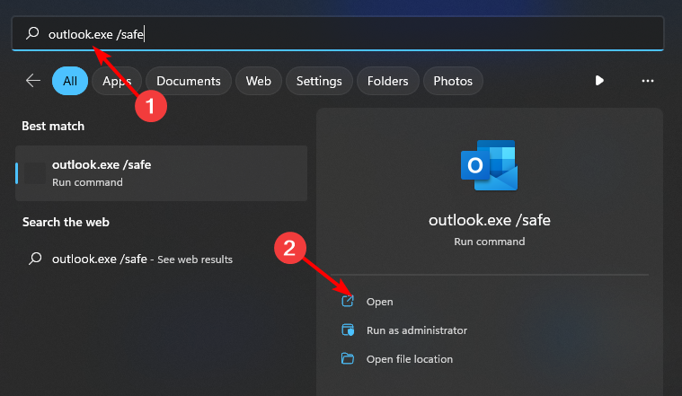 Запуск Outlook в безопасном режиме
