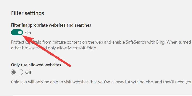 Включение фильтрации веб-сайтов в приложении Family.