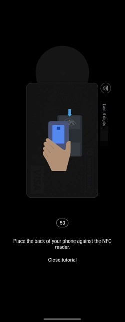 Samsung Wallet app ready to make payment.