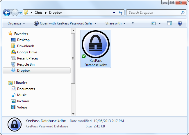 Синхронизация файла базы KeePass через Dropbox в проводнике