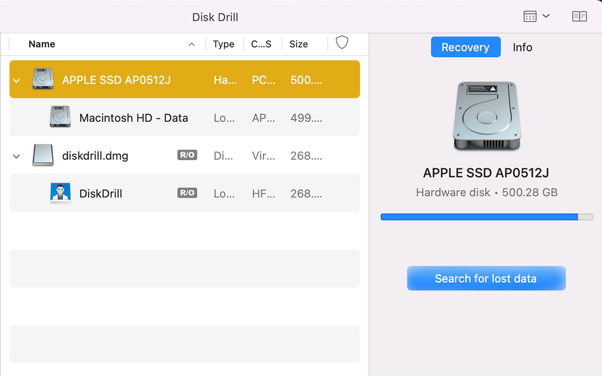 Список накопителей в Disk Drill