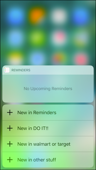 Перемещение списка в Напоминаниях для 3D Touch