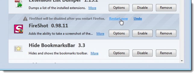 Сообщение о необходимости перезапуска Firefox