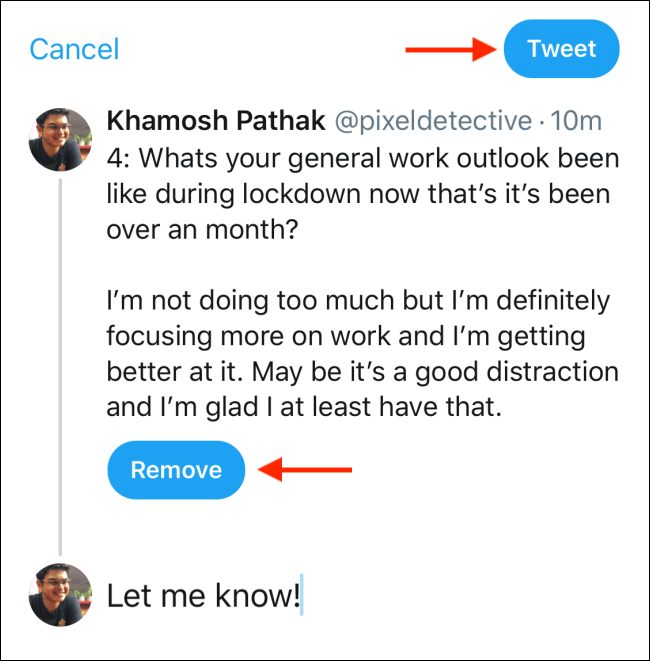 Нажмите Tweet, чтобы опубликовать добавочный твит в тред