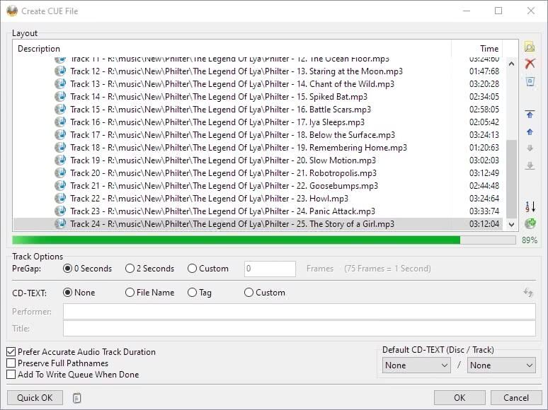 Создание списка CUE с аудиофайлами