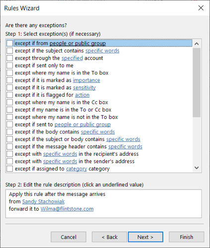 Select any exceptions