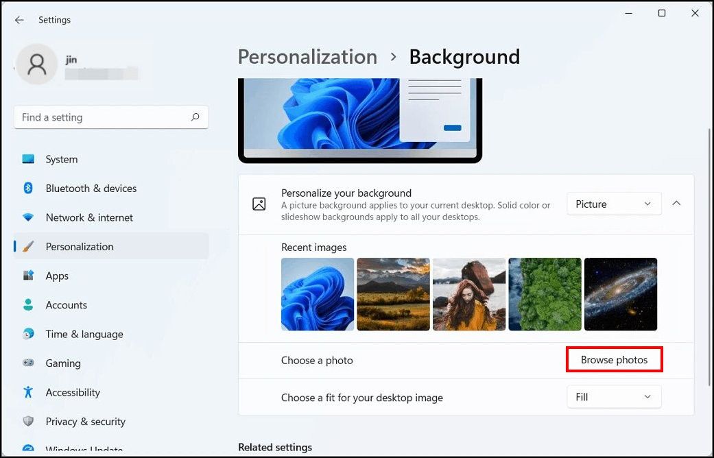 Окно выбора изображения для фона