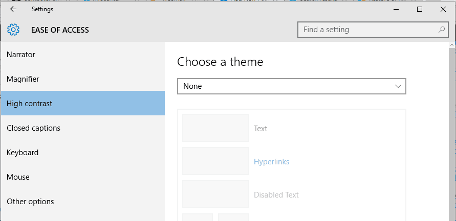 Отключение высокого контраста в параметрах