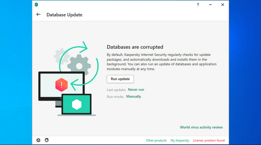 Индикатор обновления Kaspersky во время загрузки баз