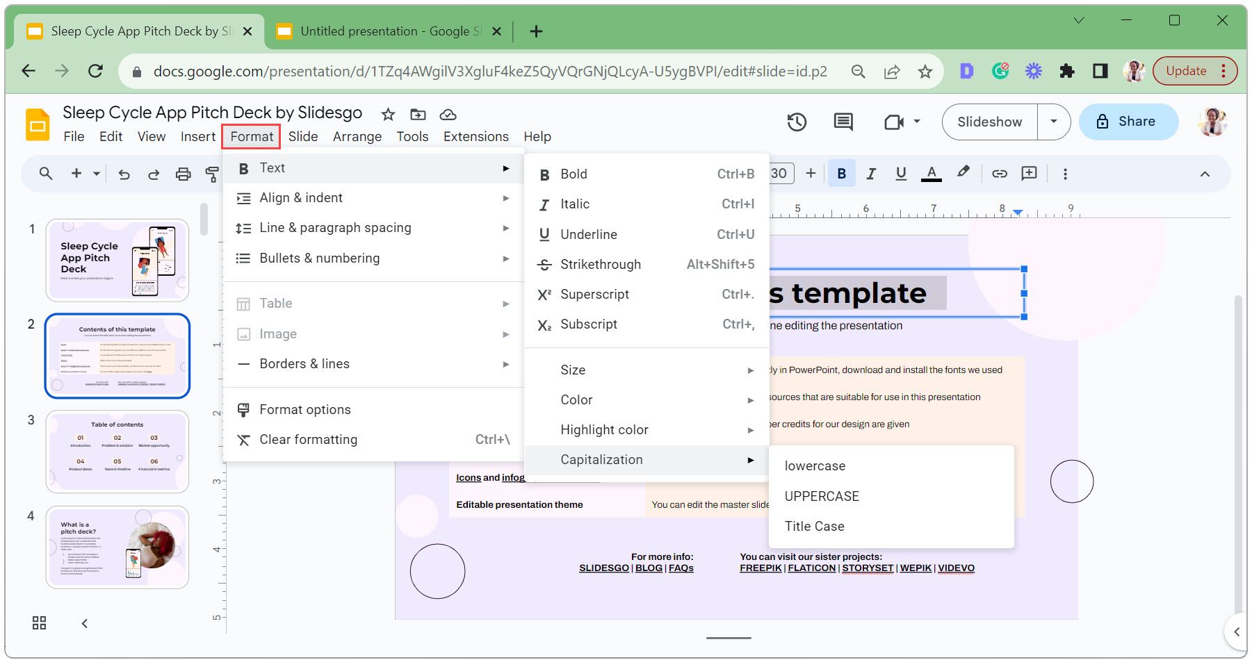 Дополнительные параметры форматирования в Google Slides