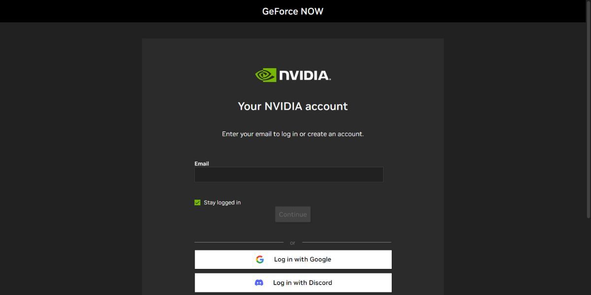 Страница входа NVIDIA GeForce Now