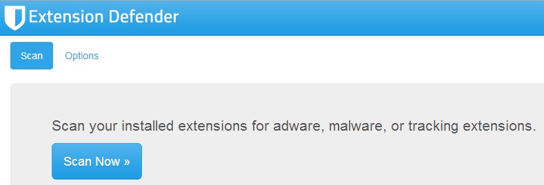 Интерфейс кнопки сканирования Extension Defender