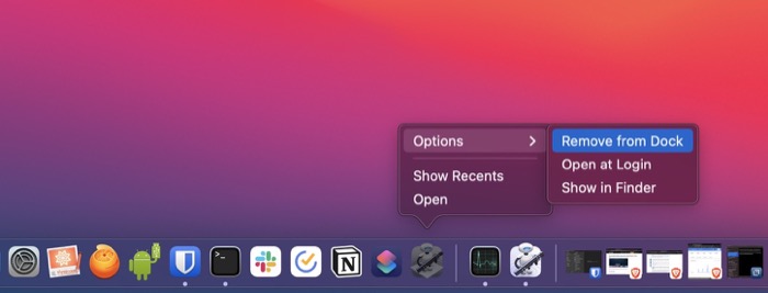 Удаление приложения из Dock