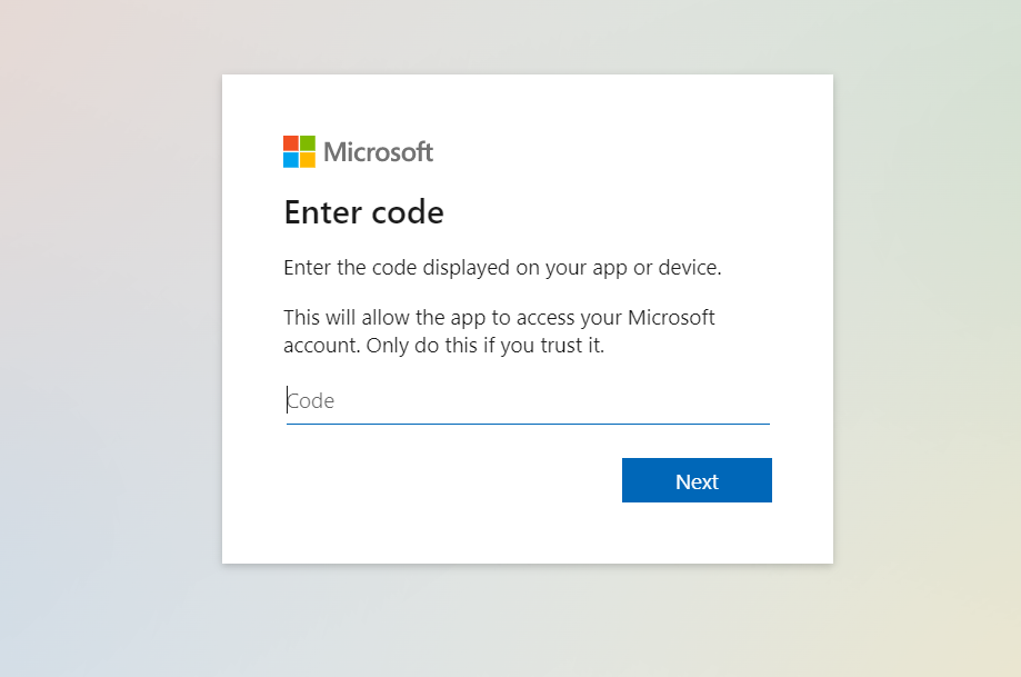 Код для привязки учётной записи Microsoft на Switch