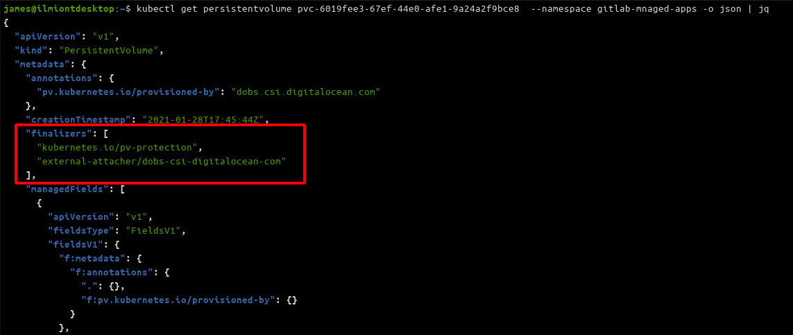 Скриншот поля finalizers в определении объекта Kubernetes