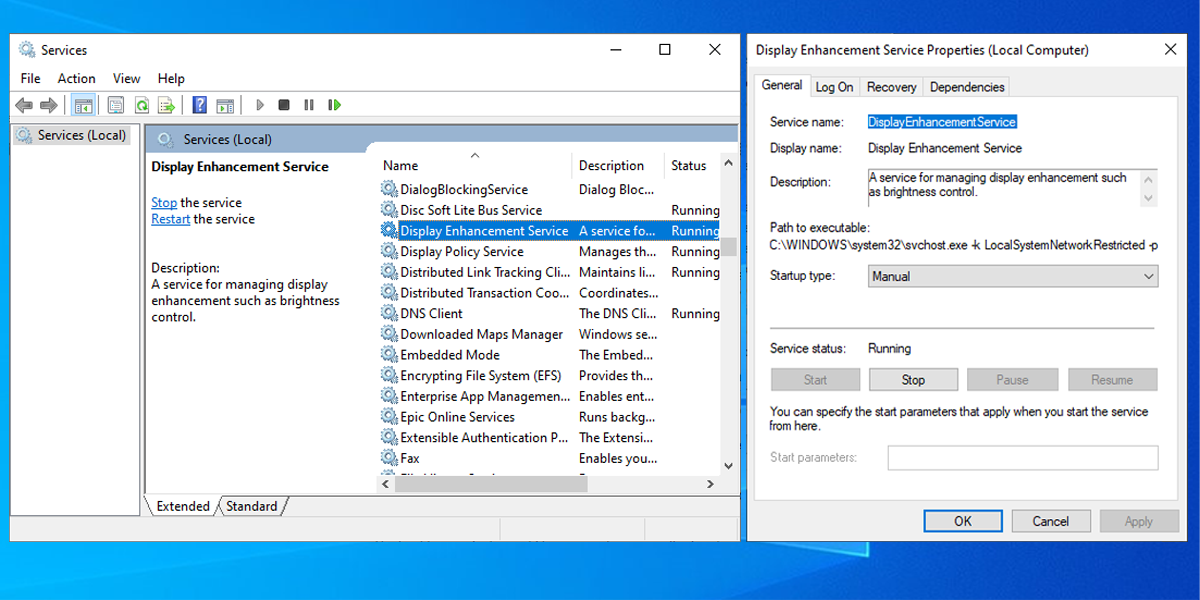 Окно служб Windows с перечнем служб