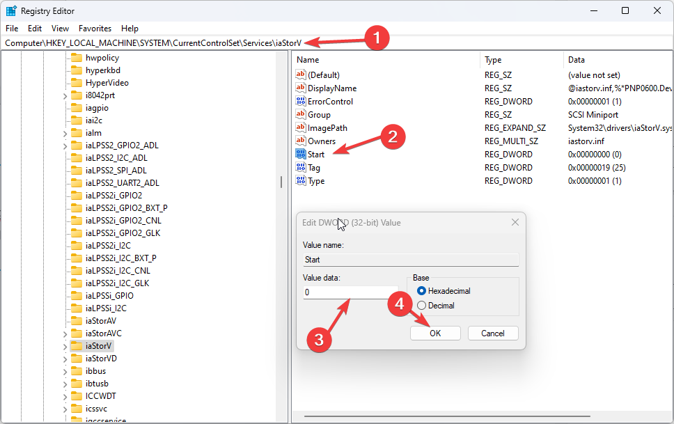 Изменение Start для iaStorV