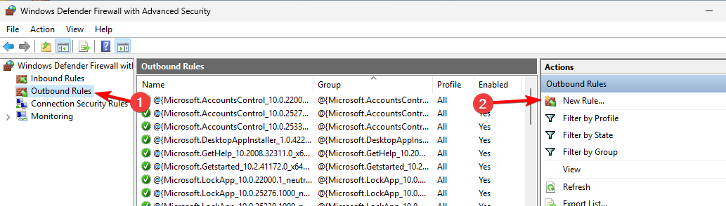 Добавление нового правила исходящего трафика