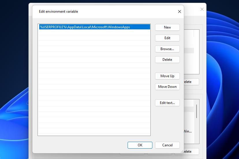 Окно Edit environment variables