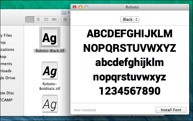 Установка шрифта через Font Book на macOS — кнопка Установить шрифт