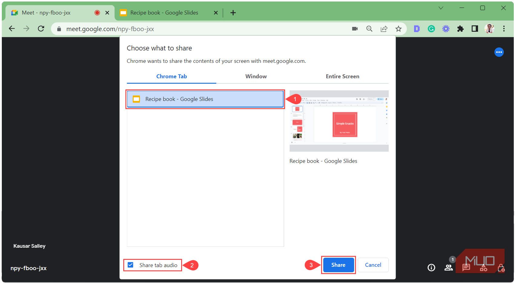 Выберите вкладку Google Slides для демонстрации